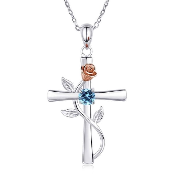 Sdmnsg-T Cross Necklace for Women Sterling Silver Cross Necklaces Pendant White/Rose/Gold Plated Cubic Zirconia Flower Necklace Gifts for Women