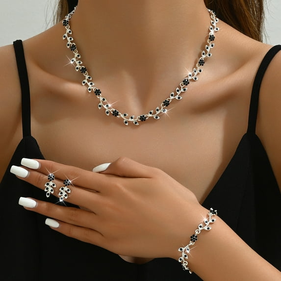 Sdmnsg-T Crystal Bridal Wedding Jewelry Set Rhinestone Necklace Earrings Sets Formal Costume Jewelry for Women and Brides