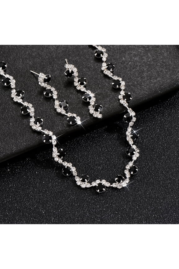Crystal Bridal Wedding Jewelry Set Silver Rhinestone Necklace Earrings Bracelet Sets Formal Costume Jewelry for Women and Brides