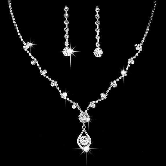 Sdmnsg-T Crystal Bridal Wedding Jewelry Set Silver Rhinestone Necklace Earrings Bracelet Sets Formal Costume Jewelry for Women and Brides