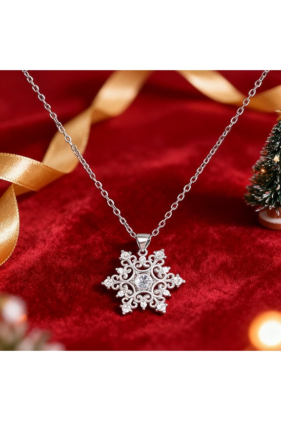 Crystal Daily Winter Snowflake Flower Necklace Chain for Women Clear