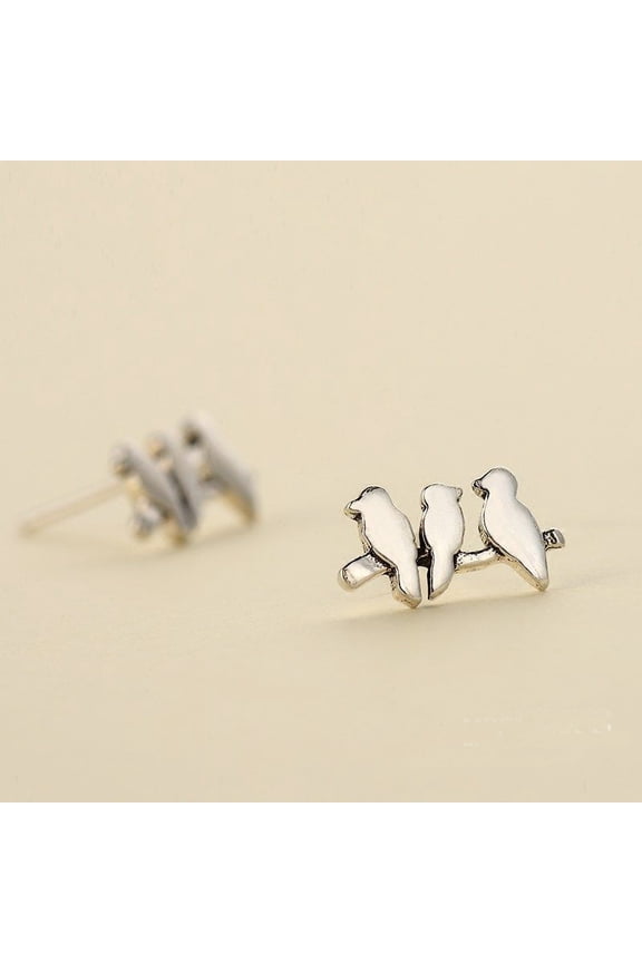 Cute Birds Stud Earrings for Ladies Women Three Birds on Branch Hypoallergenic Elegant Small Fashion Dainty Animal 925 Sterling Silver Post Tiny Jewelry Valentine's Day Gifts Birthday