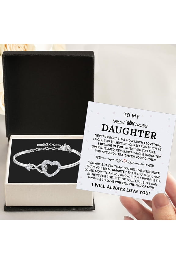 To My Daughter Forever Connected Bracelet, Infinity Forever Love Heart Bracelets, Mom's Strength And Love Are Alwayswith Her, Adjustable Inspirational Gift Jewelry for Daughter