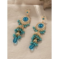 Sdmnsg-T Earring for Women Long Tassel Earring Traditional Bohemian Earring Dangle Drop Cubic Zirconia Oxidized Dangling Boho Beads Bell Vintage Ethnic Gypsy Indian Jewelry Gift