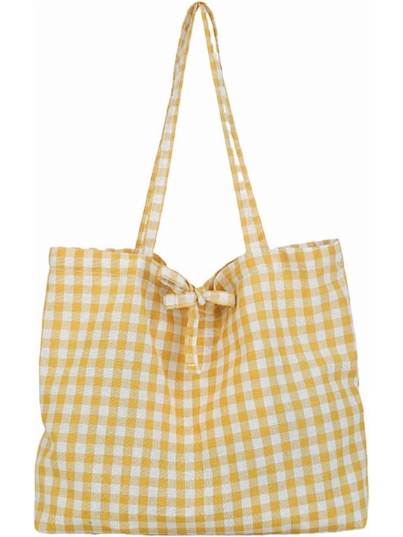 Gingham Tote Bag Vintage Shoulder Tote Lightweight Shoulder Bag Gingham Large Capacity Handbag