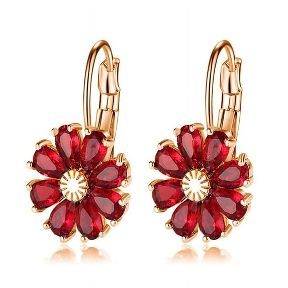 Sdmnsg-T Gold Flower Earrings Birthstone Leverback Earrings Hypoallergenic Vintage Floral Earrings for Women Trendy