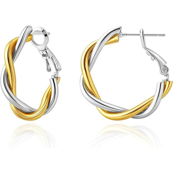 Sdmnsg-T Gold and Silver Hoop Earrings for Women, Lightweight Twisted Desgined, Mixed Metal with 925 Sterling Silver Post Mix