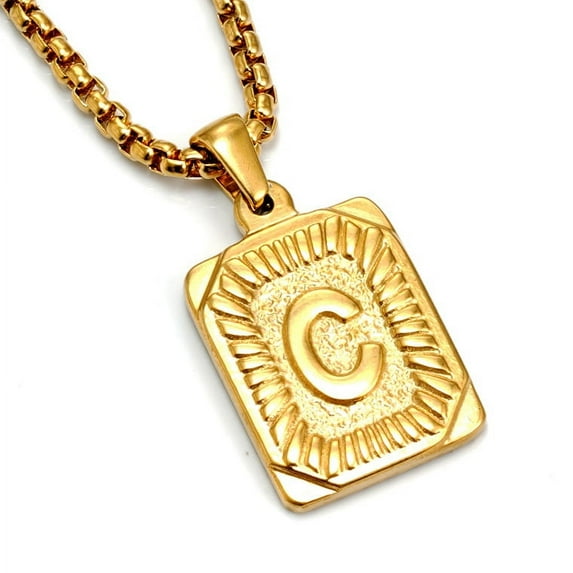 Sdmnsg-T Initial A-Z Letter Pendant Necklace Mens Womens Capital Letter Yellow Gold Plated Stainless Steel Box Chain(C)