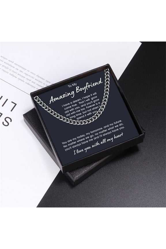 To My Man - Love You This Much Promise Cuban Chain Necklace for Him, Sentimental Gift for Him, BF Gift for Birthday, Give Ideas for Boyfriend