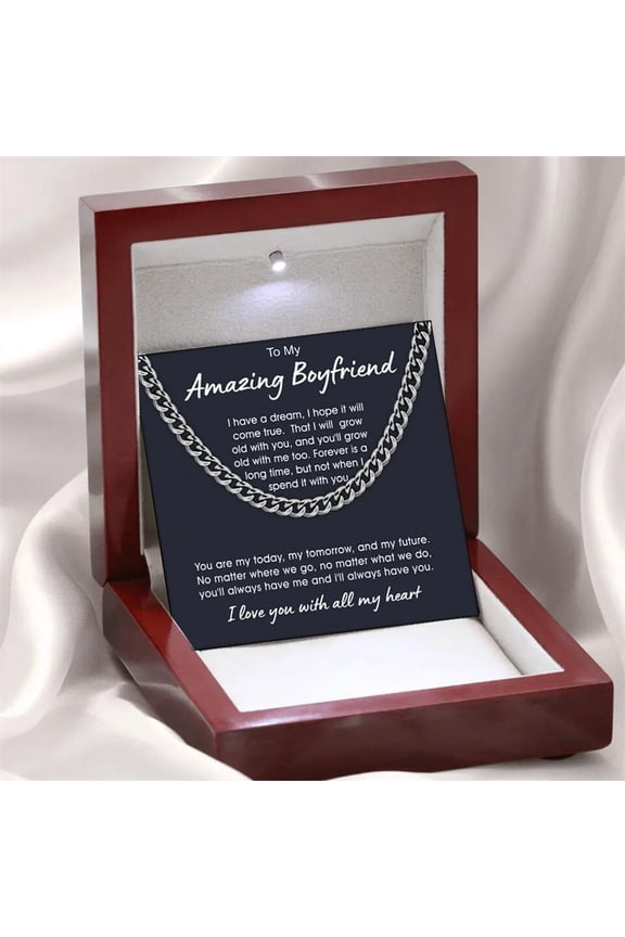 To My Man - Love You This Much Promise Cuban Chain Necklace for Him, Sentimental Gift for Him, BF Gift for Birthday, Give Ideas for Boyfriend