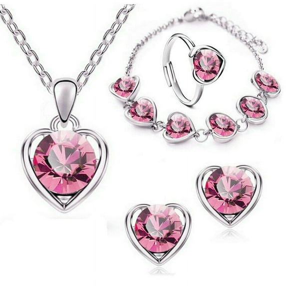 Sdmnsg-T Multicolor Rhinestone Bride Wedding Jewelry Sets Bridal Necklace Bracelet Earrings Set Prom Costume Jewelry for Women and Brides
