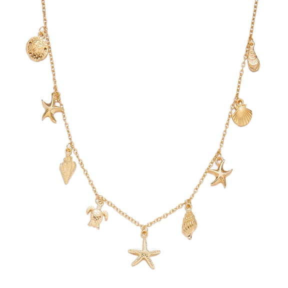 Sdmnsg-T Necklace for Women Paperclip Chain Necklace Ocean Starfish,Seashell Boho Bow Charms Necklaces