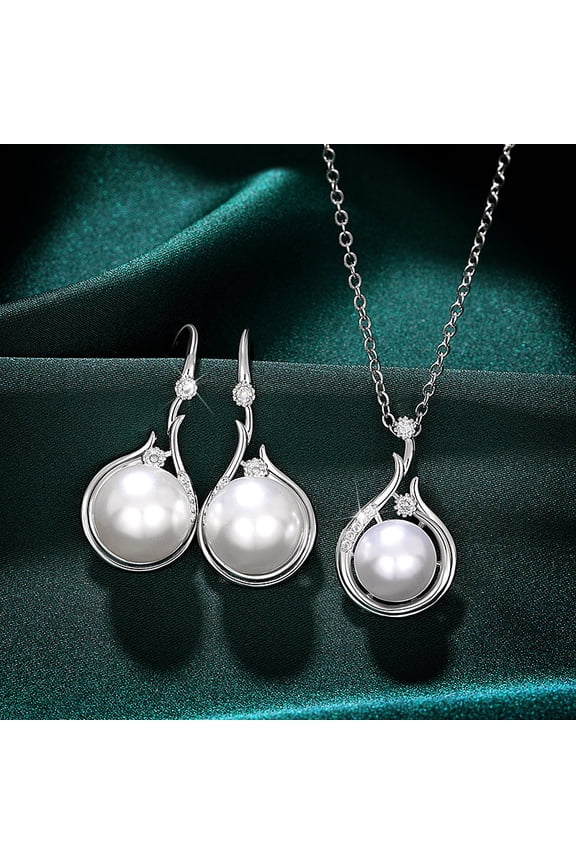 Pearl Necklace and Drop Earrings Wedding Jewelry Set for Brides, Bridesmaids, Birthday Gift