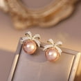 thumbnail image 1 of Sdmnsg-T Pearl Rhinestone Bow Earrings - Red Ball Christmas Jewelry for Women, 1 of 6