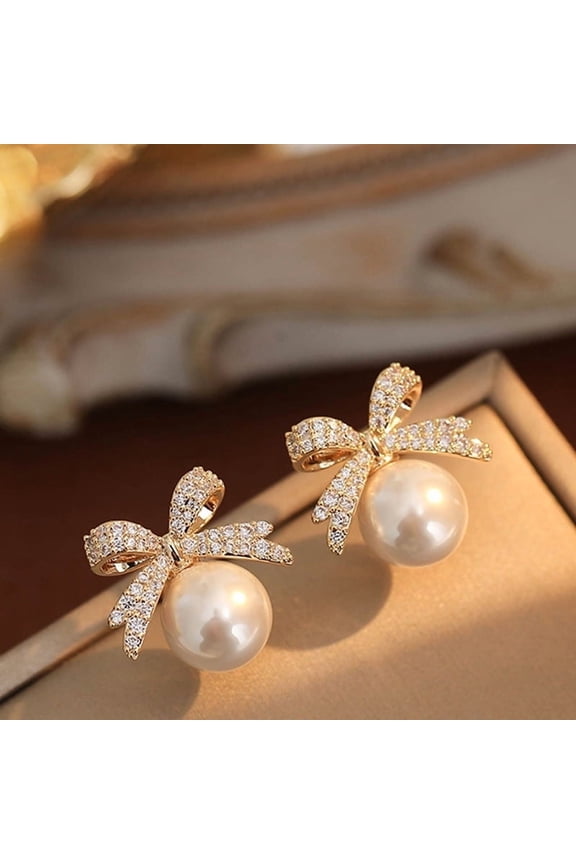 Pearl Rhinestone Bow Earrings - Red Ball Christmas Jewelry for Women