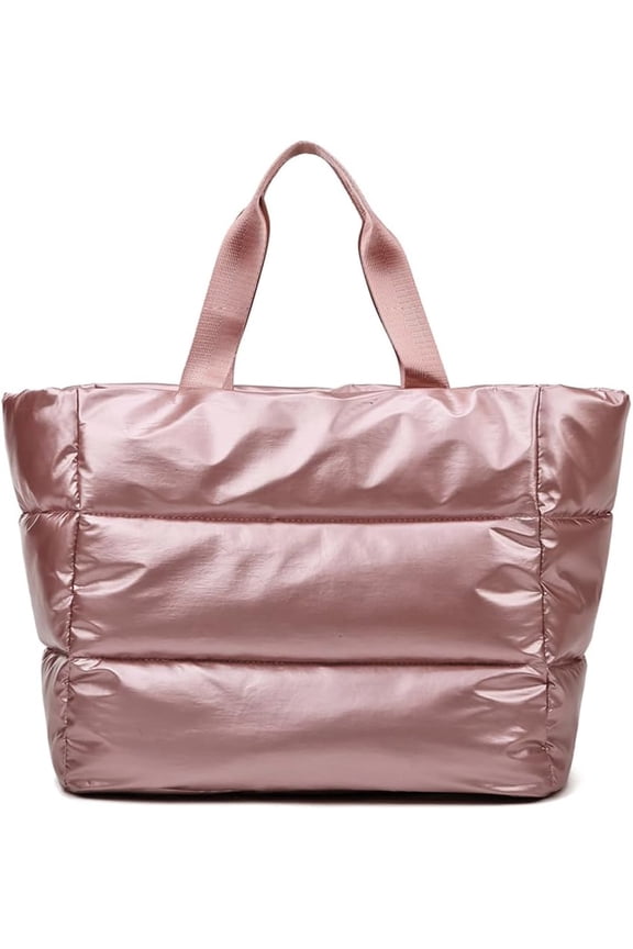 Puffer Tote Bag Large Shiny Yoga Mat Quilted Puffy Tote Bag Trendy Bubble Purse For Women Oversized Gym Shoulder Handbag