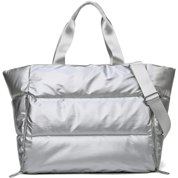Sdmnsg-T Puffer Tote Bag Large Shiny Yoga Mat Quilted Puffy Tote Bag Trendy Bubble Purse For Women Oversized Gym Shoulder Handbag