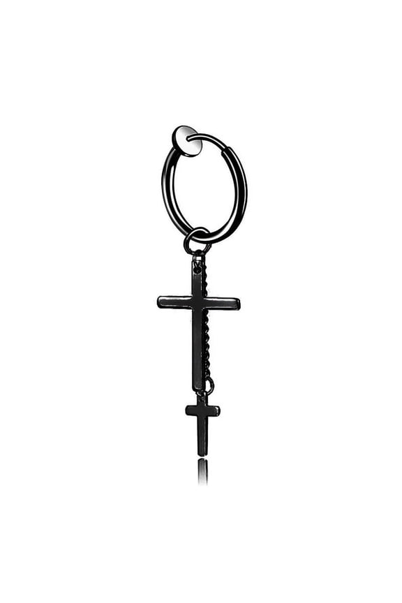Punk Double Cross Small Hoop Huggie Dangle Earrings for Men Women Kpop Stainless Steel Hypoallergenic Christian Religious Cool Tassel Drop Piercing Earring Hip Hop Personalized Jewelry Gifts