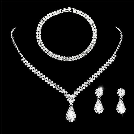 Sdmnsg-T Rhinestone Bridal Wedding Jewelry Set Silver Crystal Necklace Earrings Sets Formal Costume Jewelry for Women and Brides