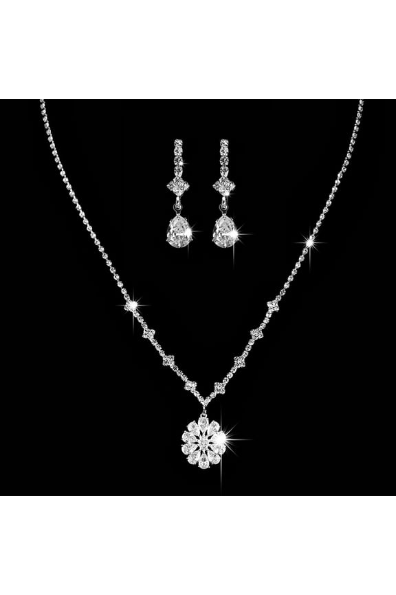 Rhinestone Bridal Wedding Jewelry Set Silver Necklace Earrings Bracelet Ring Sets Prom Formal Costume Jewelry Sets for Women and Brides