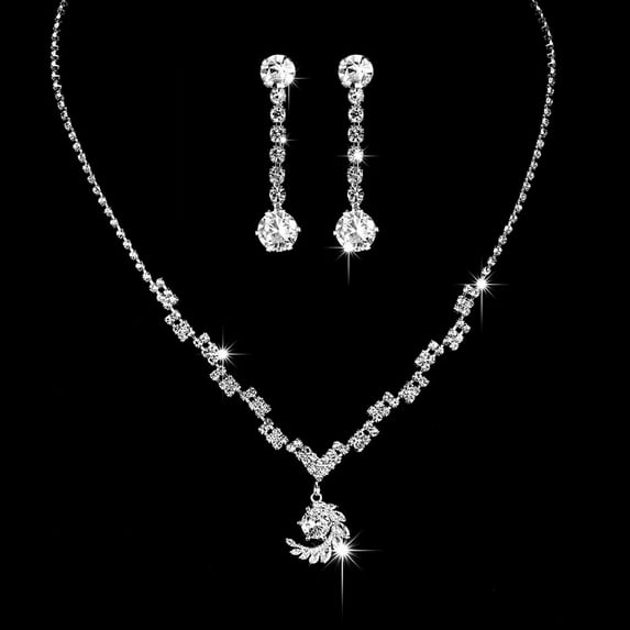 Sdmnsg-T Rhinestone Bridal Wedding Jewelry Set Silver Necklace Earrings Bracelet Ring Sets Prom Formal Costume Jewelry Sets for Women and Brides