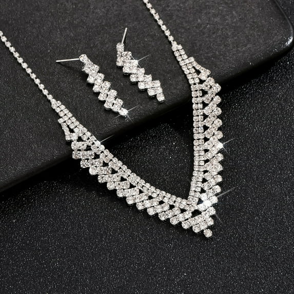Sdmnsg-T Rhinestone Bridal Wedding Jewelry Set Silver Necklace Earrings Sets Prom Formal Costume Jewelry Sets for Women and Brides