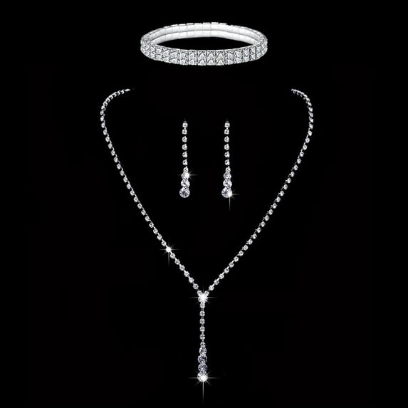 Sdmnsg-T Silver Bridal Wedding Jewelry Set Rhinestone Necklace Earrings Sets Formal Prom Costume Jewelry Sets for Women and Brides