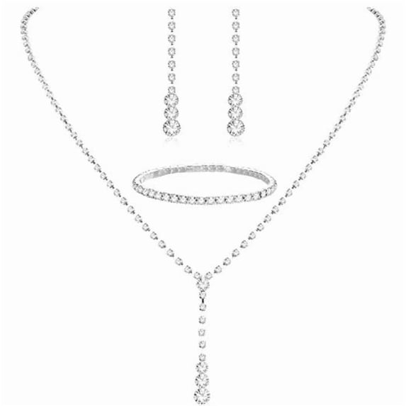 Sdmnsg-T Silver Bridal Wedding Jewelry Set Rhinestone Necklace Earrings Sets Formal Prom Costume Jewelry Sets for Women and Brides