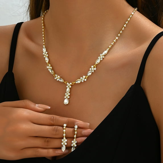 Sdmnsg-T Silver Crystal Bridal Wedding Jewelry Set Rhinestone Necklace Earrings Sets Prom Formal Costume Jewelry for Women and Brides