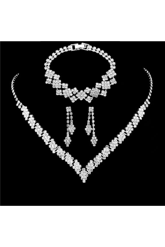 Silver Crystal Bridal Wedding Jewelry Set Rhinestone Necklace Earrings Sets Prom Formal Costume Jewelry for Women and Brides