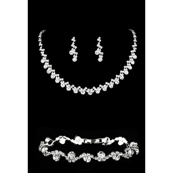 Sdmnsg-T Silver Pearl Bridal Wedding Jewelry Set Rhinestone Necklace Earrings Bracelet Sets Formal Costume Jewelry for Women and Brides