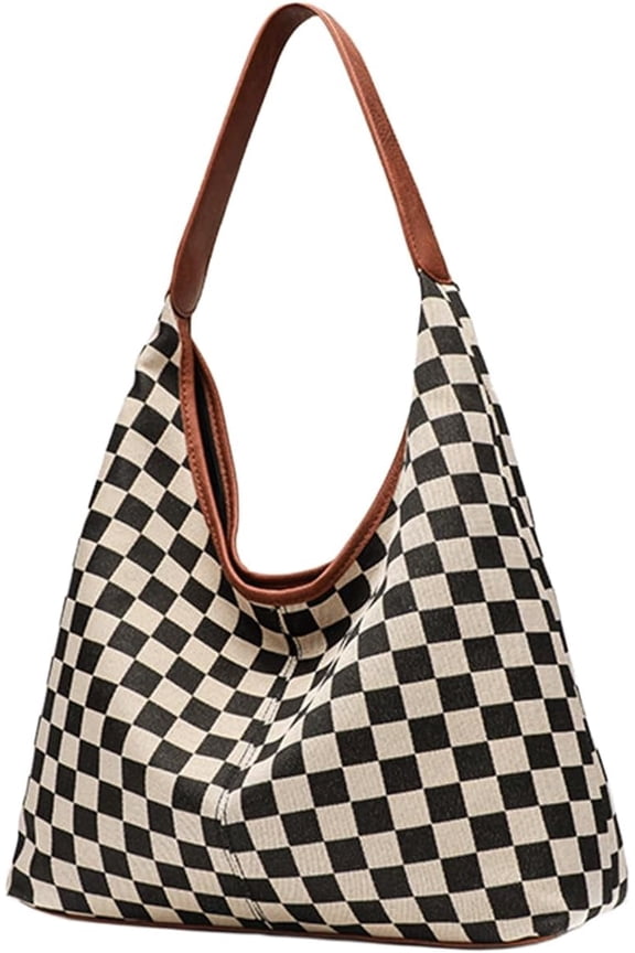 Slouchy Shoulder Bag Checkered Y2K Hobo Tote Bag for Women Vintage Checkerboard Large Capacity Crossbody Purse Casual Retro