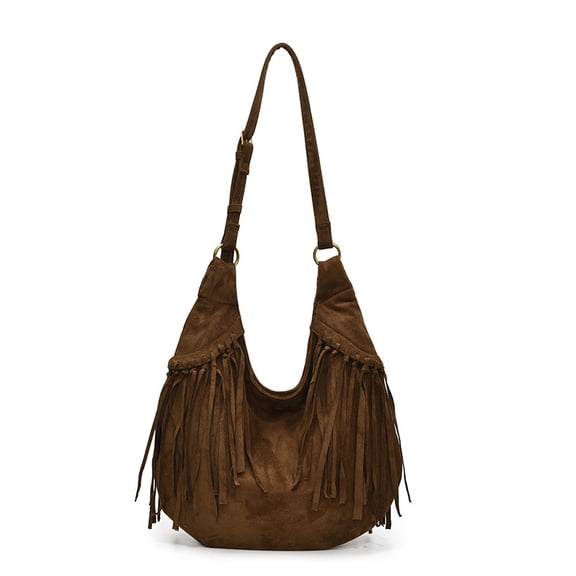 Sdmnsg-T Slouchy Shoulder Bag Fringe Large Suede Purse for Women Vintage Hobo Tote Chocolate Brown Western Fringed Handbag Retro