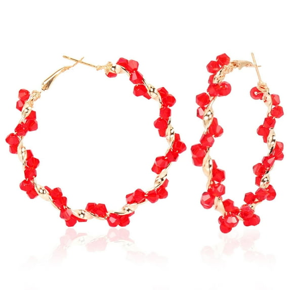 Sdmnsg-T Sparkle Rhinestone Crystal Wrapped Hoop Earrings Glitter Shiny Beads Twist Large Circle Earrings Loop for Women Party Bridal Wedding Statement Jewelry