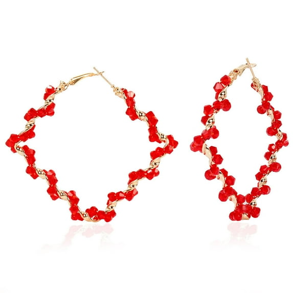 Sdmnsg-T Sparkle Rhinestone Crystal Wrapped Hoop Earrings Glitter Shiny Beads Twist Large Circle Earrings Loop for Women Party Bridal Wedding Statement Jewelry