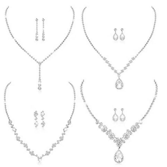 Sdmnsg-T Sparkled Jewelry Set for Women Silver Rhinestone Necklace Teardrop Dangle Earrings Bracelet for Bride Bridesmaid Crystal Bridal Prom Costume Jewelry Accessories for Wedding Party