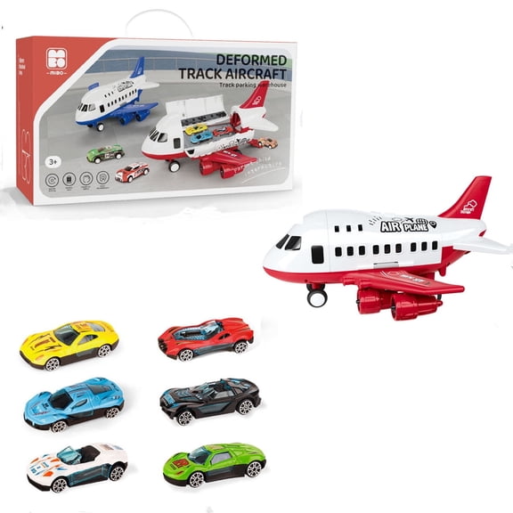 Sdmnsg-T Storage Transport Plane Cargo with 6 Free Wheel Diecast Construction Vehicles, Christmas and Birthday Gift Airplane(Red)