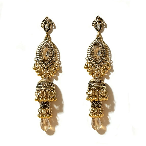 Sdmnsg-T Tassel Bell Earrings Vintage Jhumki Bollywood Traditional Ethnic Dangle Drop Bohemian Chandelier Earring for Women Oxidized Crystal Wedding Party Festival Indian Jewelry Gift