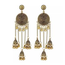 Sdmnsg-T Tassel Bell Earrings Vintage Jhumki Bollywood Traditional Ethnic Dangle Drop Bohemian Chandelier Earring for Women Oxidized Crystal Wedding Party Festival Indian Jewelry Gift
