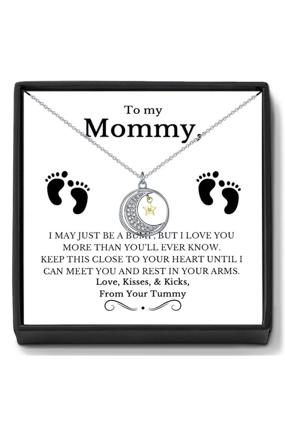 To My Mommy Sterling Silver Crescent Moon Star Necklace Cubic Zirconia Jewelry for Women Ladies Dainty Necklace