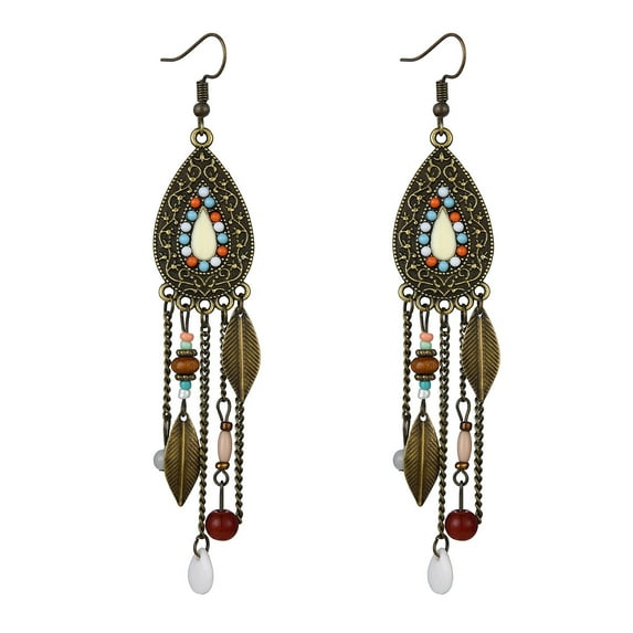 Sdmnsg-T Traditional Indian Earrings for Women Tassel Bell Beaded Dangle Drop Vintage Chandelier Earring Ethnic Gypsy Earring Bohemian Oxidized Bollywood Jhumki Jewelry Gifts Xmas