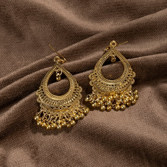 Sdmnsg-T Traditional Indian Earrings for Women Tassel Bell Beaded Dangle Drop Vintage Chandelier Earring Ethnic Gypsy Earring Bohemian Oxidized Bollywood Jhumki Jewelry Gifts Xmas