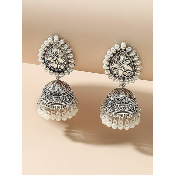 Sdmnsg-T Traditional Indian Earrings for Women Tassel Bell Beaded Dangle Drop Vintage Chandelier Earring Ethnic Gypsy Earring Bohemian Oxidized Bollywood Jhumki Jewelry Gifts Xmas