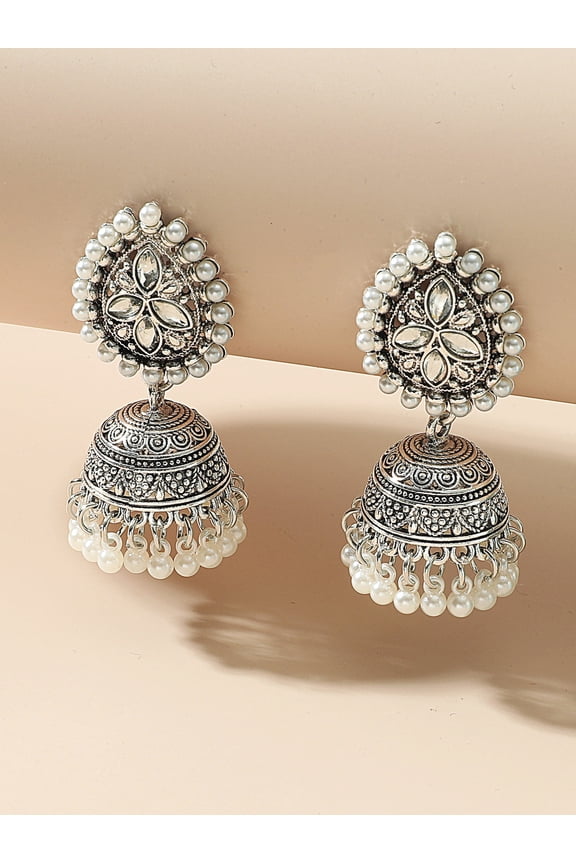 Traditional Indian Earrings for Women Tassel Bell Beaded Dangle Drop Vintage Chandelier Earring Ethnic Gypsy Earring Bohemian Oxidized Bollywood Jhumki Jewelry Gifts Xmas