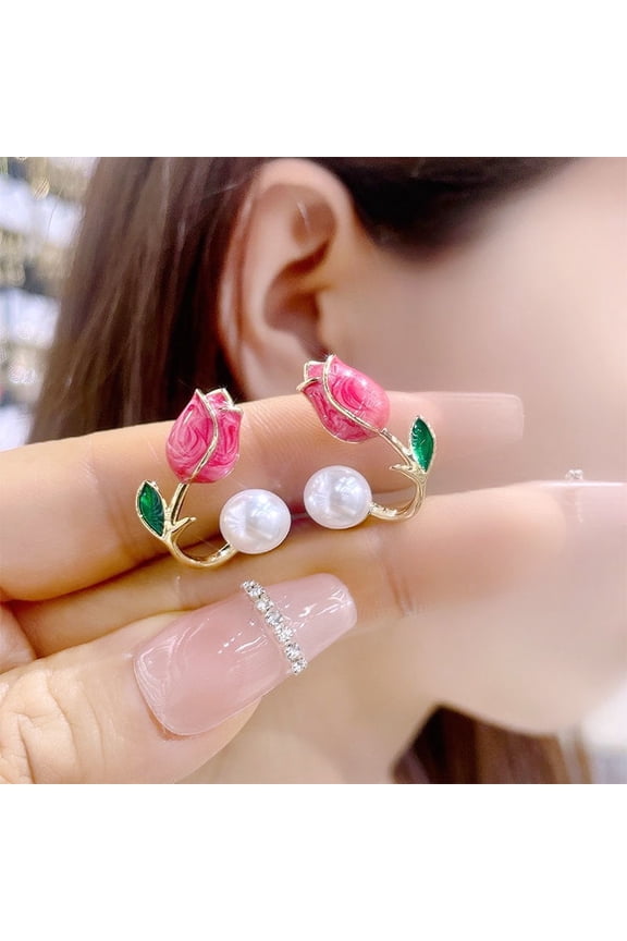 Tulip Pearl Stud Earrings - Front and Back Earrings