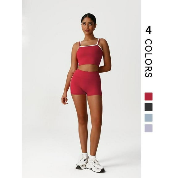 Sdmnsg-T Two-Piece Set Women's Square Neck Crop Tank Top & High Waist Skinny Shorts Sportswear Set, Sporty Casual Breathable Comfortable Two-piece Outfits for Yoga Gym Workout Running