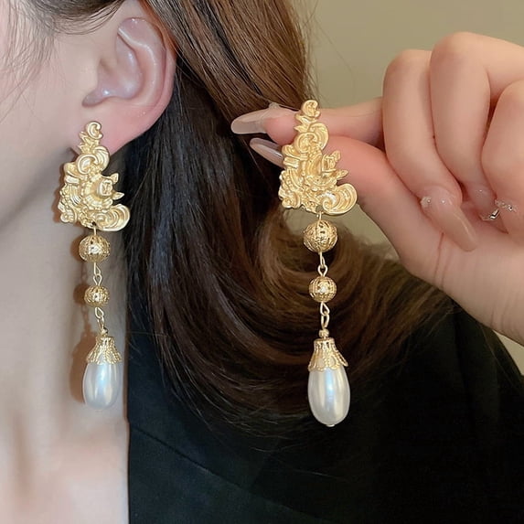 Sdmnsg-T VintageTassel Drop Dangle Earrings Indian Ethnic Beaded Bell Statement Antique Traditional Earring for Women Crystal Wedding Party Festival Bohemian Bollywood Jewelry Gift