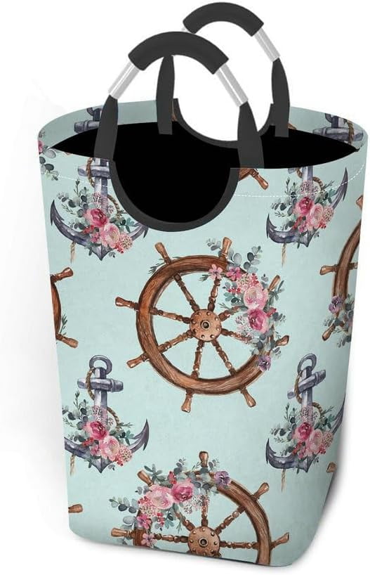 Retro Danish Floral Laundry Basket, Mid Century Modern Scandinavian Storage Bin, Mod Teardrop Organizer main image 1