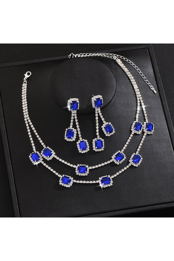 Wedding Jewelry Set Silver Necklace Earrings Bracelet Sets Prom Formal Costume Jewelry Sets for Women and Brides