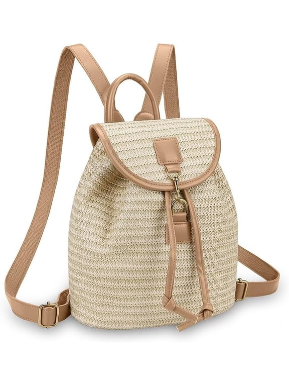 Woven Straw Backpack for Women - Cute Handwoven Boho Shoulder Bag Trendy Daypack Travel Beach Vacation Summer Purse